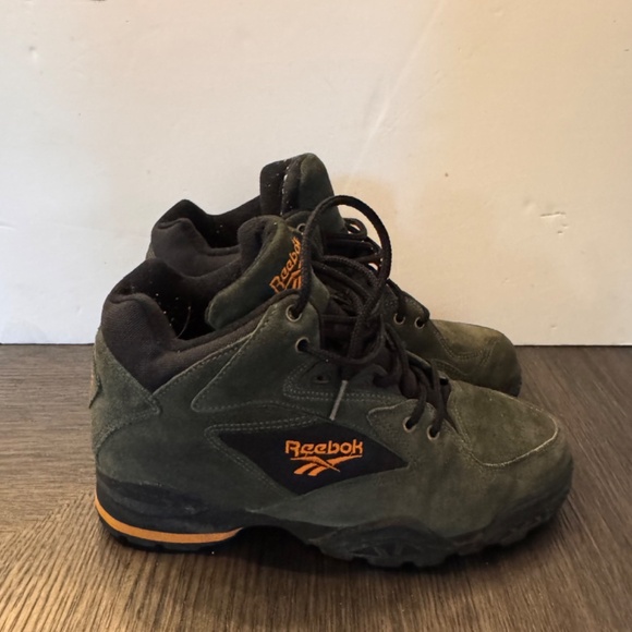 Vintage Reebok Virazon II Leather Hiking Sneakers Shoes 1990s Green Suede SIZE 8 - Picture 2 of 8